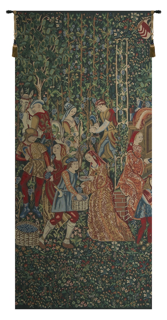 Mille Fleurs European Woven Tapestry - Vintage Wine Makers Floral Wall Hanging for Home Decor