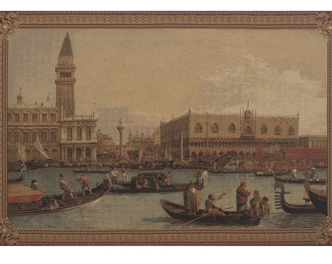 Venice Canaletto Belgian Woven Wall Tapestry: Italian Landscape Art