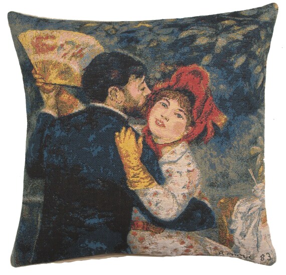 Renoir 'Dance in the Country' Tapestry Pillow Cover: Woven Jacquard, 18x18