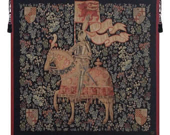 Le Chevalier I European Wall Tapestry - Millefleurs Decorative Wall Art - Jacquard French Wall Hanging - Knight Woven Wall Tapestry