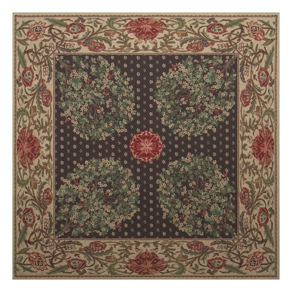 William Morris Tree of Life Tapestry Throw: Woven Floral Blanket (59x59 inch)