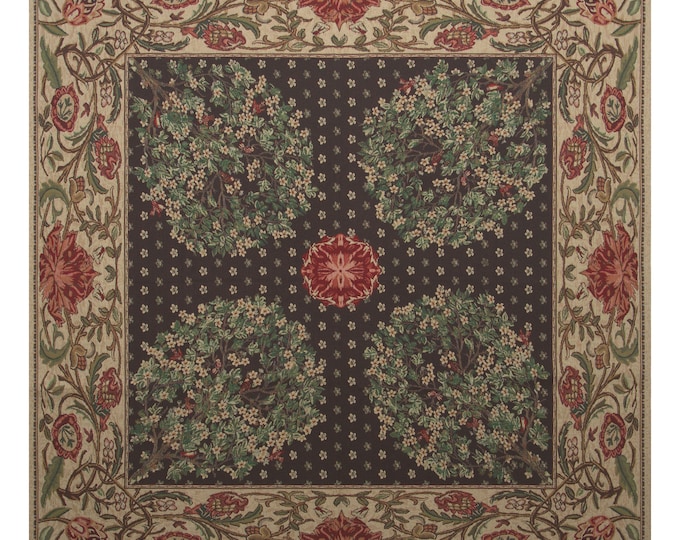 William Morris Tree of Life Tapestry Throw: Woven Floral Blanket (59x59 inch)