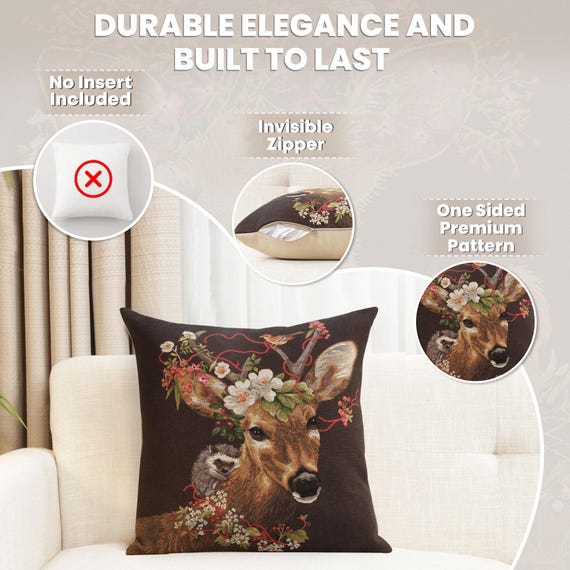 Rustic Deer Tapestry Pillow Cover: Woodland Animal Cushion (18x18 inch)