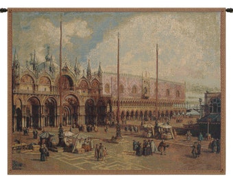 Wall Decor Palazzo Ducale & San Marco Wall Tapestry, Famous Landmark Woven Wall Hangings Tapestry Gift For Her/Him, Italian Modern Wall Art