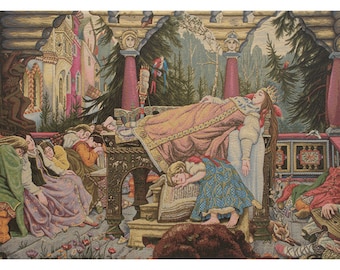Sleeping Beauty Italian Horizontal European Wall Tapestry - Russian Fine Wall Art - Woven Italian Wall Tapestry - Young Ladies Wall Hanging