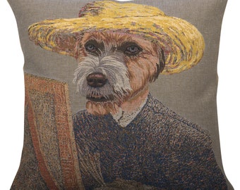 Van Gogh Dog Belgian Tapestry Belgian Pillow Covers - Jacquard Woven Square Belgian Decorative Tapestry Throw Pillow Covers for Home Decor