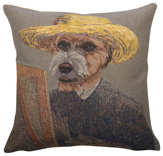 Van Gogh Dog Tapestry Pillow Cover: Belgian Jacquard Woven Throw Pillow