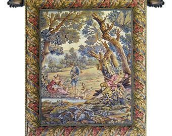 Hunters Resting Vertical European Wall Tapestry - Hunting Jacquard Wall Decor Art - Woven Italian Wall Tapestry - Decorative Wall Hanging