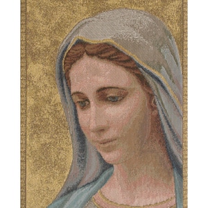 Madonna di Medjugorie Tapestry: Italian Woven Religious Wall Hanging (9x6 inch)