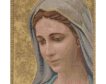 Madonna di Medjugorie European Wall Tapestry - Young Lady Wall Decor Art - Woven Italian Wall Tapestry - Religious Decorative Wall Hanging