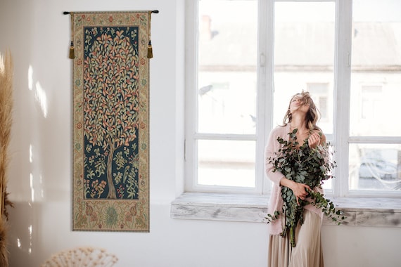 William Morris Tree of Life Tapestry: Pastel Woven Wall Hanging