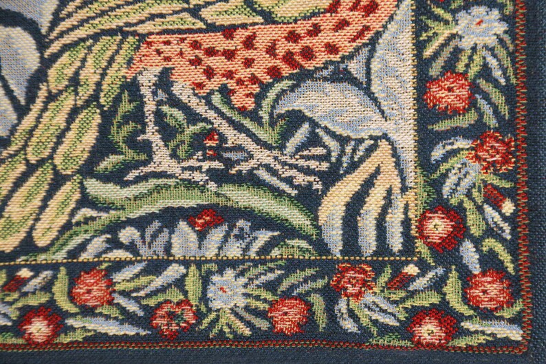 Peacock and Dragon Blue Tapestry Cushion Cover - Belgian Pillow Cover - William Morris Art Cushion Cover - 16x16 inch Square Cushion Cover