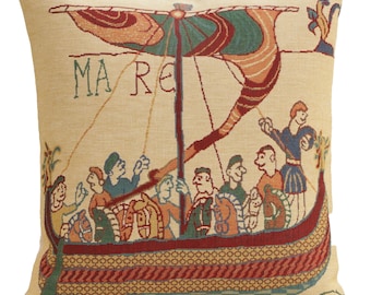 Bayeux Tapestry Throw Pillow Cushion Cover: Medieval Woven Cushion, 16x16 inch