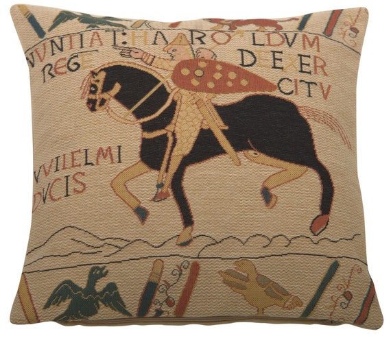 Bayeux Horse I Decorative Tapestry Cushion Covers - Jacquard Woven Cushion Covers - Gobelin Throw Pillow Covers - 14x14 Sofa Pillow Covers