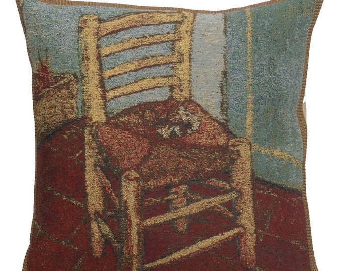 Van Gogh Art Tapestry Throw Pillow Cushion Cover: The Chair, Belgian Woven (16x16 inch)