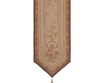 Elegant Floral French Tapestry Table Runner: Jacquard Woven Fabric with Tassels (14x72 inch)