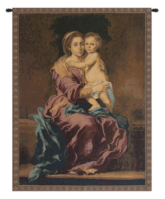 Madonna del Rosario Tapestry: Woven Italian Religious Wall Art (24x20 inch)