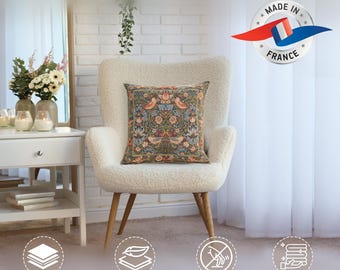 William Morris Tapestry Cushion Cover: Birds & Floral Art, 14x14 inch