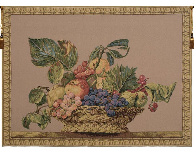 Fruit Basket Tapestry Wall Hanging Belgian Woven Still Life Vintage Home Decor Art