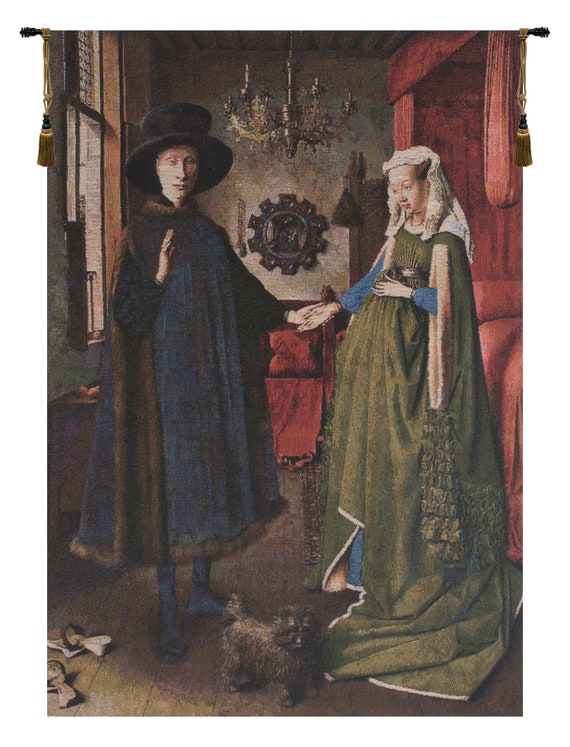 Arnolfini Portrait Tapestry: Belgian Woven Fine Art Wall Hanging (28x20 inch)