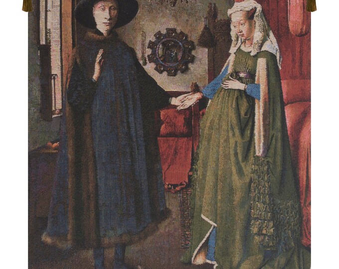 Arnolfini Portrait Tapestry: Belgian Woven Fine Art Wall Hanging (28x20 inch)