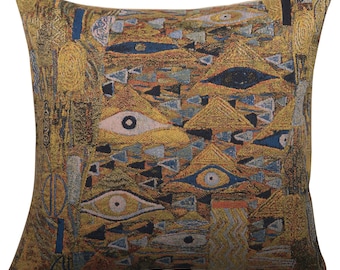 Klimt Tapestry Pillow Cover: Belgian Jacquard Woven Cushion (18x18)