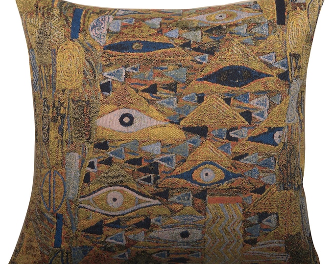 Klimt Tapestry Pillow Cover: Belgian Jacquard Woven Cushion (18x18)