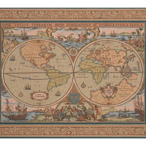 Tapiz de pared europeo con mapa marítimo - Arte decorativo de pared con diseño de jacquard único - Tapiz de pared francés tejido - Arte decorativo para colgar en la pared con mapa