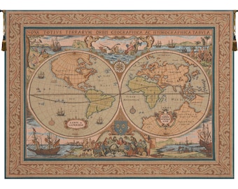 Maritime Map European Wall Tapestry - Unique Jacquard Wall Decor Art - Woven French Wall Tapestry - Map Art Decorative Wall Hanging