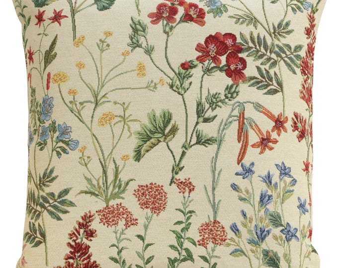 Elegant Floral Jacquard Tapestry Cushion Cover 18x18  - Decorative Throw Pillow Case for Couch