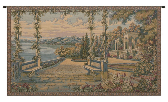Lake Como European Wall Tapestry - Woven Italian Floral Art Decor - Unique Decorative Hanging