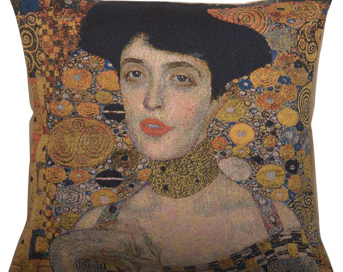 Klimt Tapestry Pillow Cover: Lady In Gold II, Belgian Woven Cushion (18x18 inch)