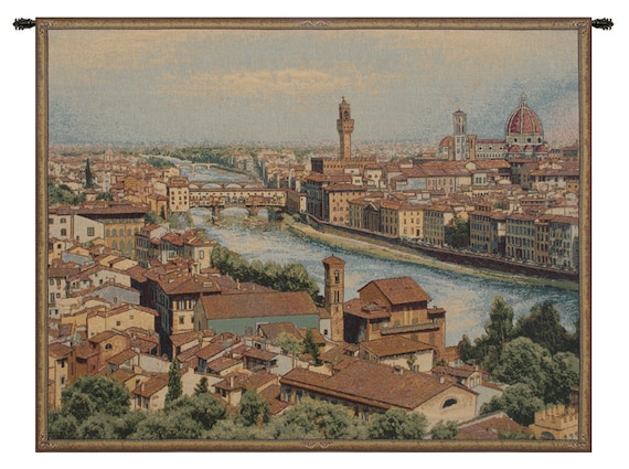 Florence & Arno River Tapestry: Italian City Wall Art