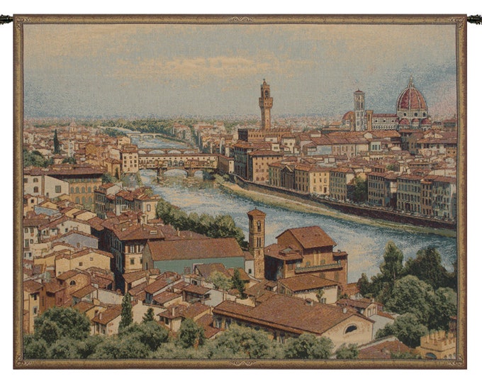 Florence & Arno River Tapestry: Italian City Wall Art