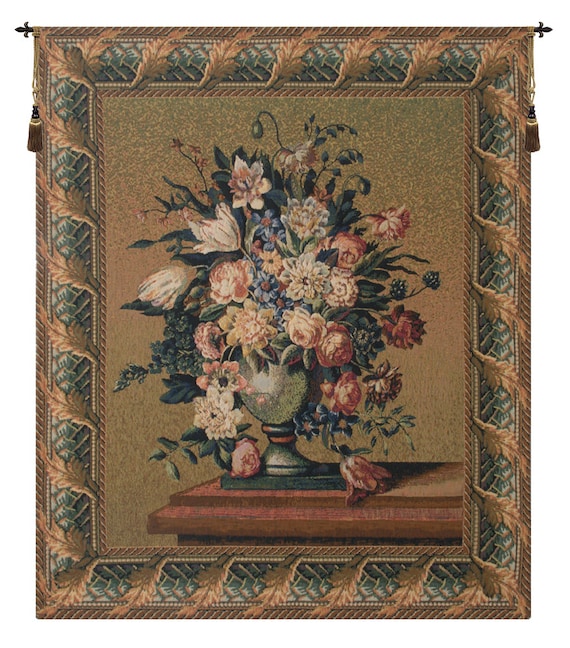 Breughel's Vase Tapestry: Floral Woven Wall Hanging, European Art