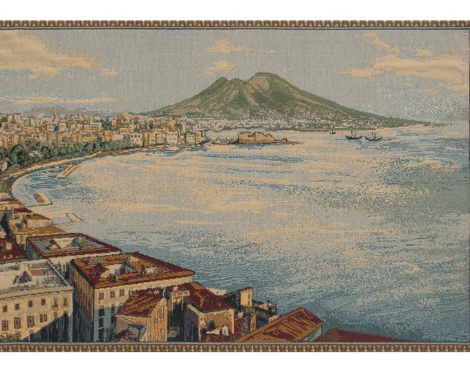 Gulf of Naples Tapestry: Italian Sea Landscape Woven Wall Hanging (12x19 inch)