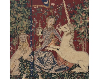 La Vue European Wall Tapestry Hangings - Lady and Unicorn Woven Wall Art - Medieval Decorative Wall Tapestry