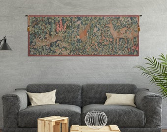 Elegant William Morris Jacquard Tapestry: Woodland Animals in Lush Forest Scene