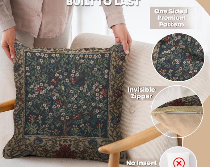 William Morris Tapestry Pillow Cover: Tree of Life Cushion (16x16 inch)