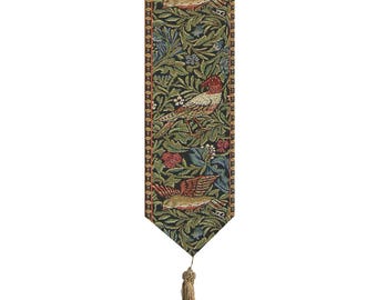 Vintage Birds Tapestry Bell Pull - Jacquard Woven Nature Wall Hanging - William Morris Inspired Decor