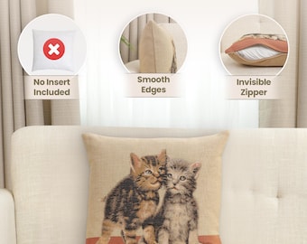 Jacquard Woven Kitten Tapestry Cushion Cover - 14x14 inch French Throw Pillow Case for Cat Lovers