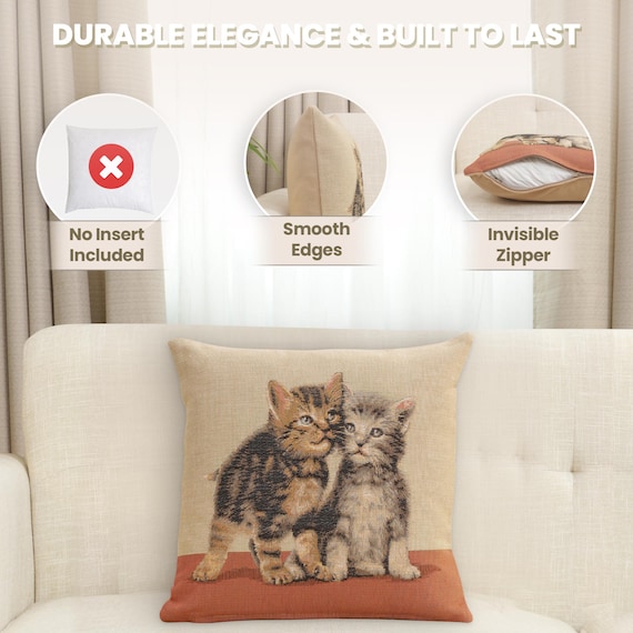 Jacquard Woven Kitten Tapestry Pillow Cover - French Cat Lover Decor