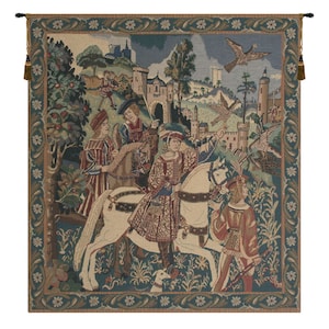 Falcon Hunt European Wall Tapestry Hangings - Medieval Knights Wall Decor Art - Belgian Woven Wall Hanging for History Lovers
