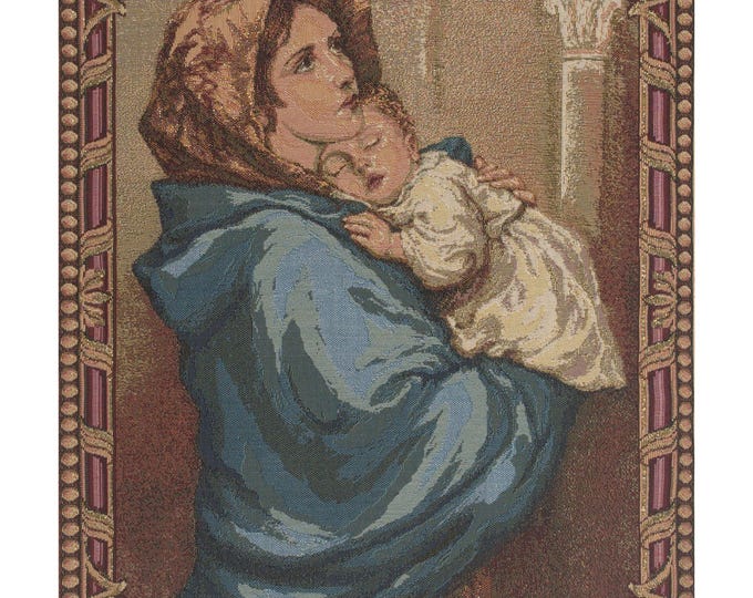 Madonna and Child Tapestry: Italian Woven Religious Wall Hanging (17x11 inch)
