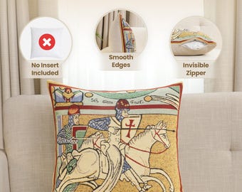Knights Tapestry Pillow Cover: Bayeux Cushion Case, Horse Lover Gift
