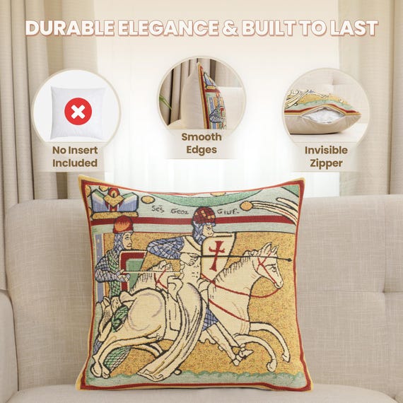 Knights Tapestry Pillow Cover: Bayeux Cushion Case, Horse Lover Gift