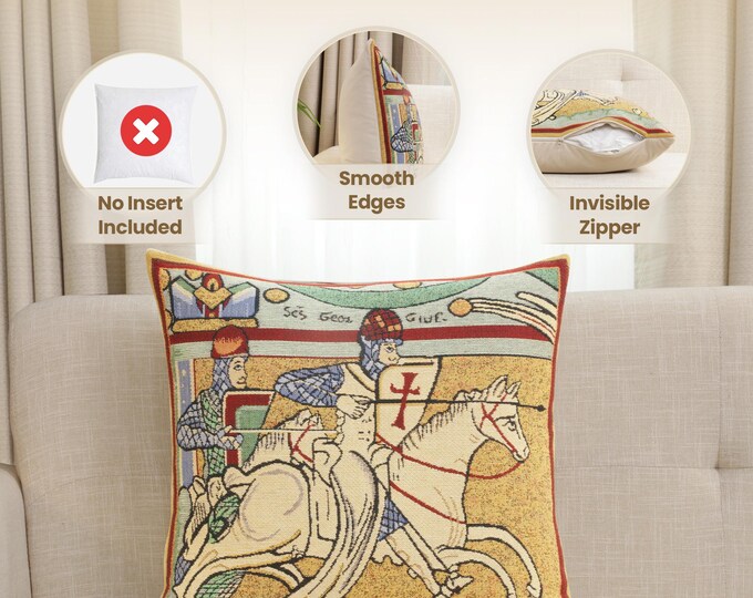 Knights Tapestry Pillow Cover: Bayeux Cushion Case, Horse Lover Gift