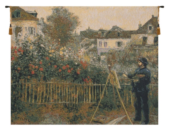 Monet Painting Tapestry: Renoir's Garden, Belgian Woven Wall Art (27x33 inch)