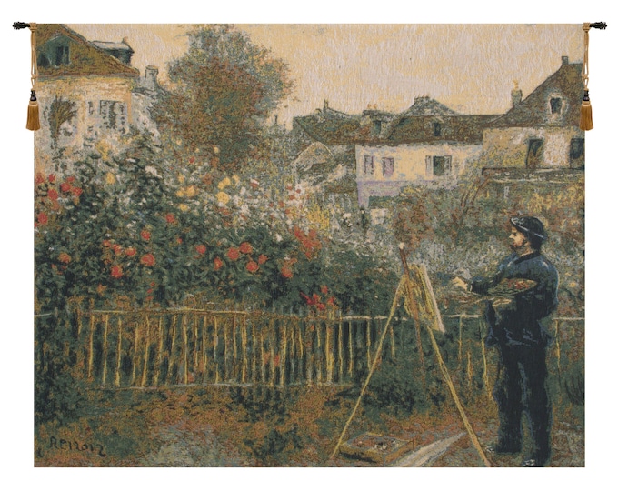 Monet Painting Tapestry: Renoir's Garden, Belgian Woven Wall Art (27x33 inch)