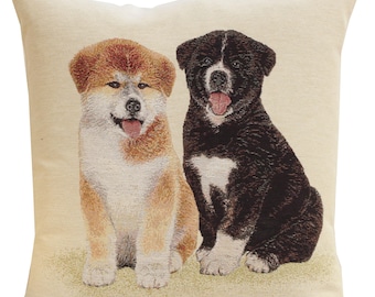 Akitas Tapestry Pillow Covers 18x18 inch - Japanese Dog Decorative Pillow Cover - Belgian Woven Throw Pillows Case for Home